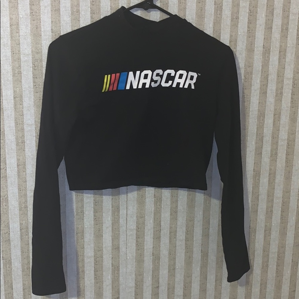 Black crop long sleeve, with a nascar logo